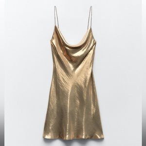ZARA METALLIC RHINESTONE STRAPPY MINI DRESS (Gold)